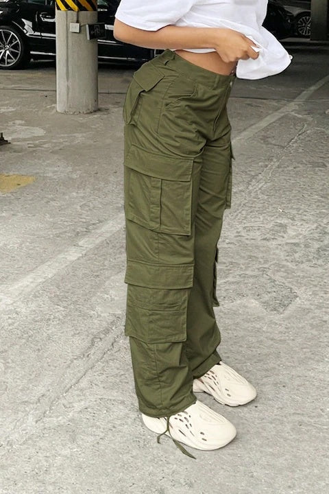 Pantaloni Dama, Talie Inalta, Cargo, Stil Y2K, Multiple Buzunare