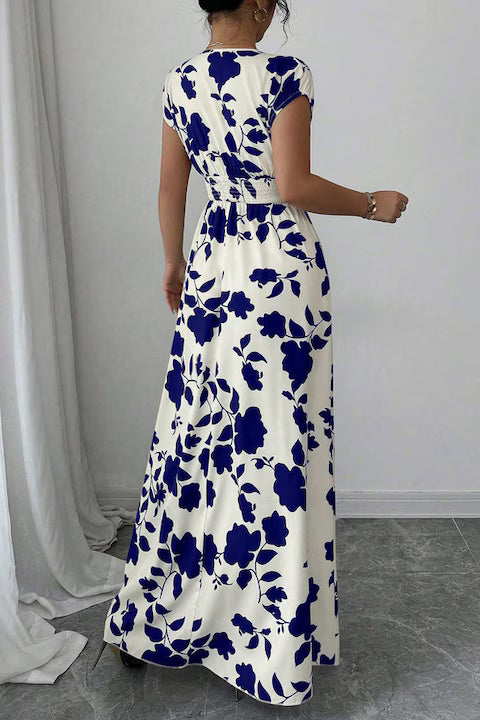 Rochie Dama, Lunga, Design Floral, Decolteu In V