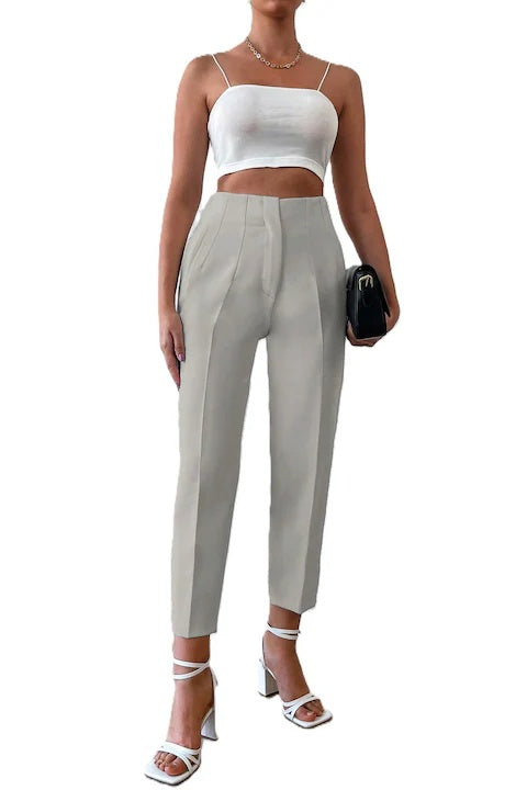 Pantaloni Dama Cu Talie Inalta Si Croiala Cropped