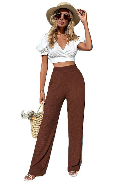 Pantaloni Dama, Cu Talie Inalta Elastica Si Buzunare Oblice, Picior Drept