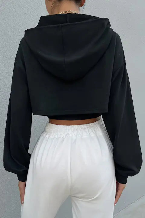 Set Hanorac Si Maieu Dama, Cropped, Cu Umeri Cazuti Pentru Femei