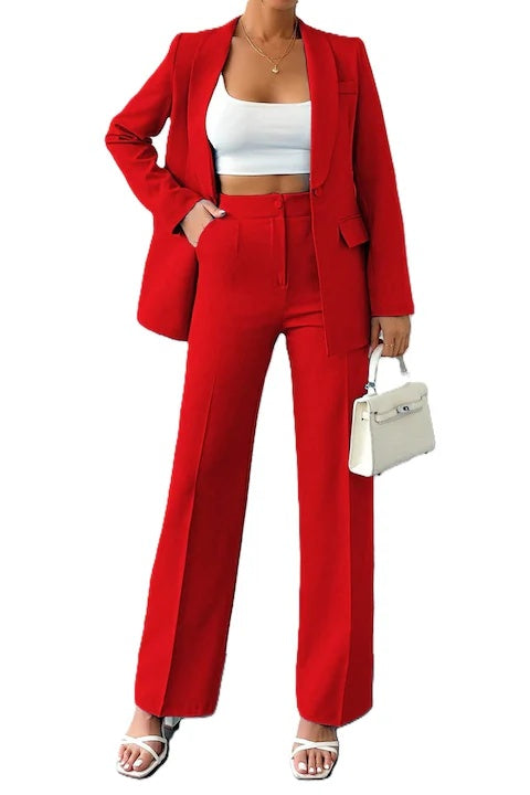 Costum Dama, Sacou Cu Guler Sal, Maneci Lungi Si Pantaloni Talie Inalta