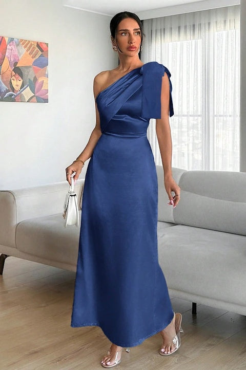 Rochie Dama, Eleganta, Din Satin, Pe Un Umar