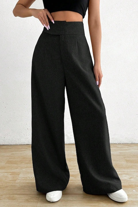 Pantaloni Dama, Cu Talie Asimetrica Si Croiala Larga, Casual