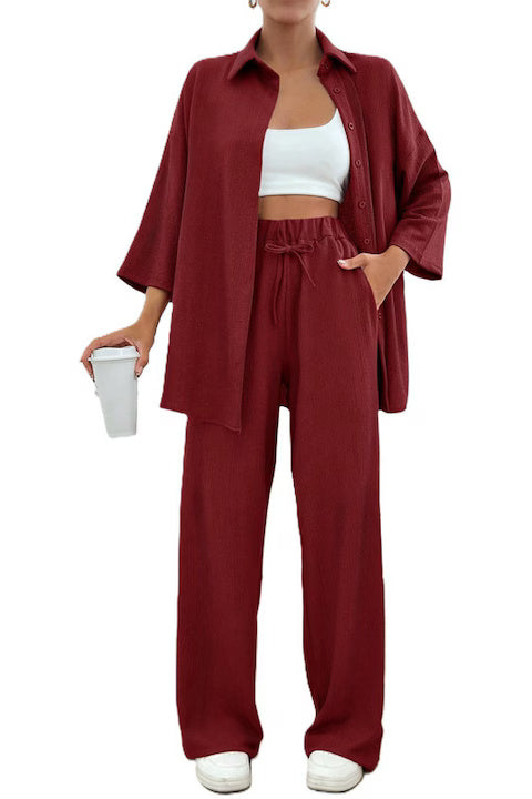 Set Dama, Camasa Maneca 3 Sferturi & Pantaloni Talie Inalta