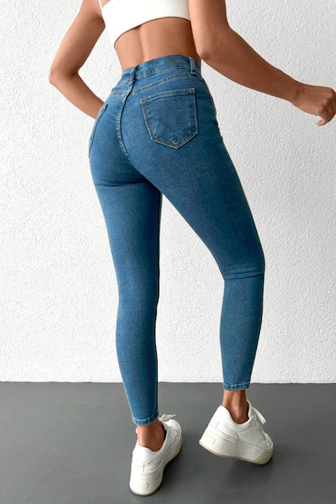 Blugi Skinny Jeans Dama, Cu Talie Inalta Si Design Simplu