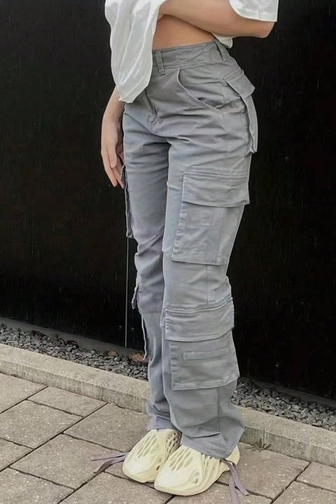 Pantaloni Dama, Talie Inalta, Cargo, Stil Y2K, Multiple Buzunare