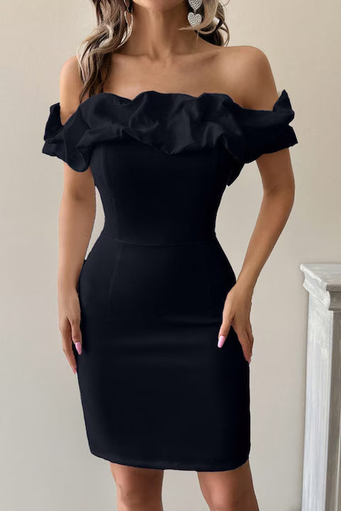 Rochie Dama, Medie, Eleganta, Fara Umeri, Cu Volane