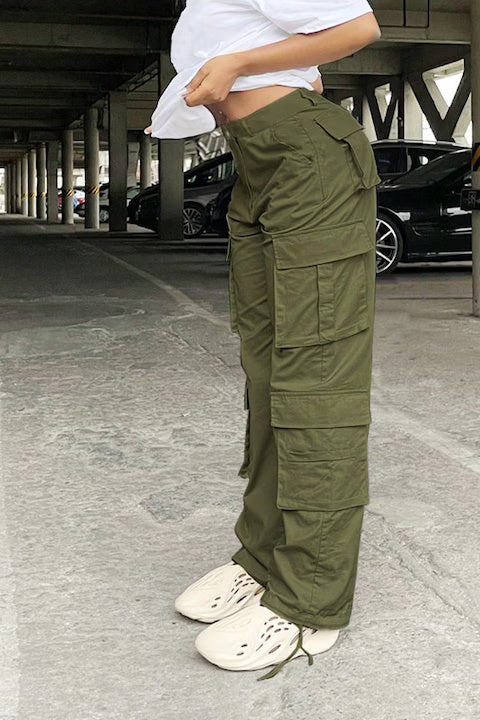 Pantaloni Dama, Talie Inalta, Cargo, Stil Y2K, Multiple Buzunare