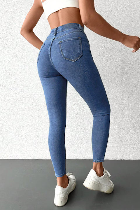 Blugi Dama, Ripped Skinny Jeans, Cu Talie Inalta