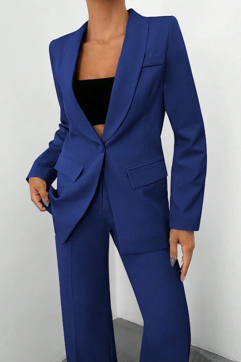 Costum Elegant Dama, Din Doua Piese, Sacou Cu Guler Sal Si Pantaloni Talie Inalta