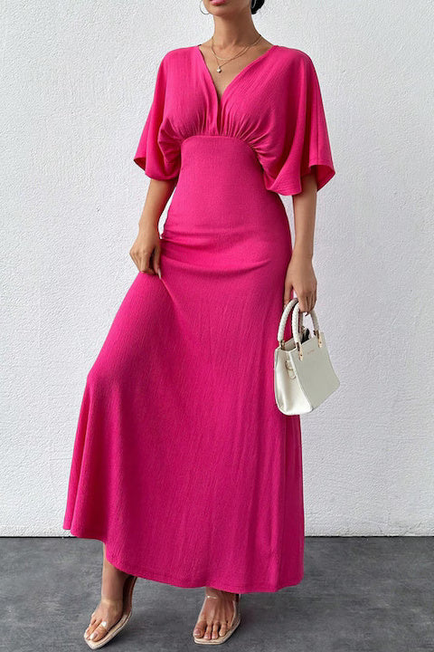 Rochie Dama, Lunga, Decolteu In V Si Maneci Liliac