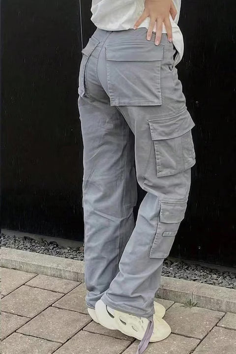 Pantaloni Dama, Talie Inalta, Cargo, Stil Y2K, Multiple Buzunare