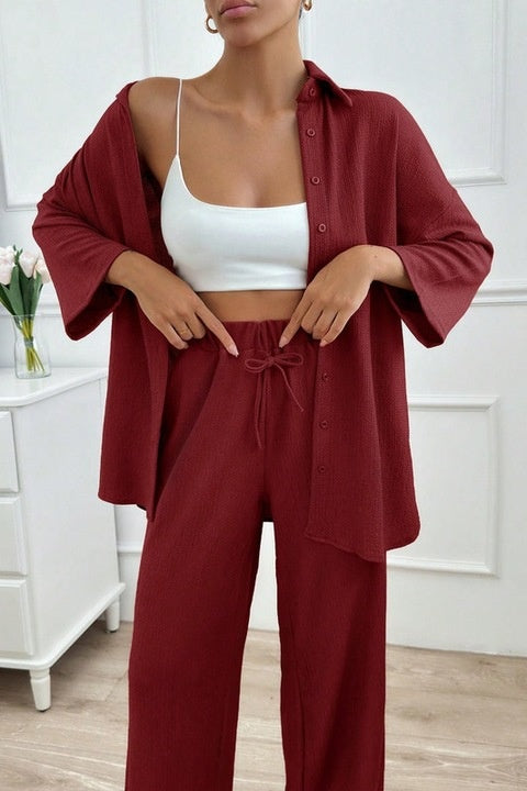 Set Dama, Camasa Maneca 3 Sferturi & Pantaloni Talie Inalta