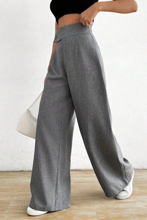 Pantaloni Dama, Cu Talie Asimetrica Si Croiala Larga, Casual
