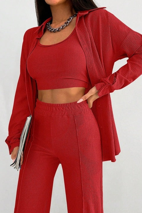 Set Dama, 3 Piese, Pantaloni, Maiou & Camasa