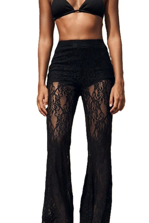 Pantaloni Dama, Din Dantela, Talie Inalta, Croiala Regular Fit