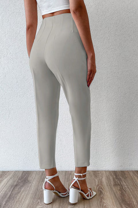 Pantaloni Dama Cu Talie Inalta Si Croiala Cropped