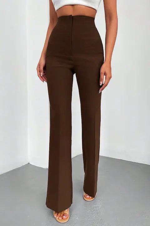 Pantaloni Eleganti Dama, Cu Talie Inalta Si Picior Drept, In Culoare Solida
