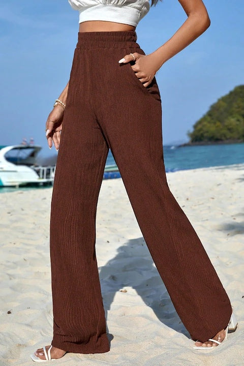 Pantaloni Dama, Cu Talie Inalta Elastica Si Buzunare Oblice, Picior Drept