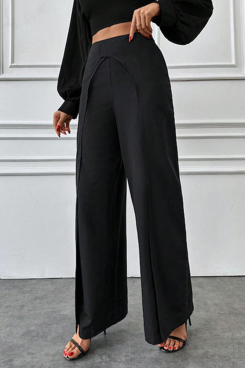 Pantaloni Eleganti Dama, Cu Croiala Larga Si Detalii Laterale