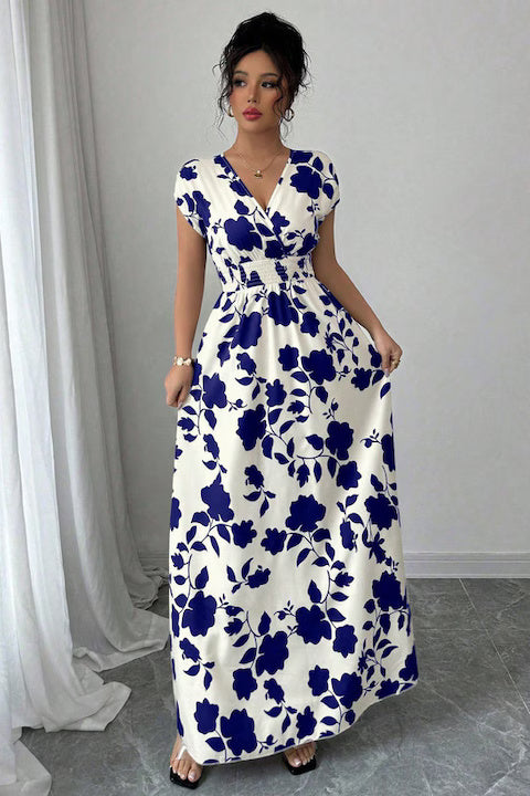 Rochie Dama, Lunga, Design Floral, Decolteu In V