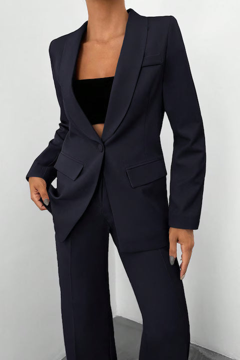 Costum Elegant Dama, Din Doua Piese, Sacou Cu Guler Sal Si Pantaloni Talie Inalta