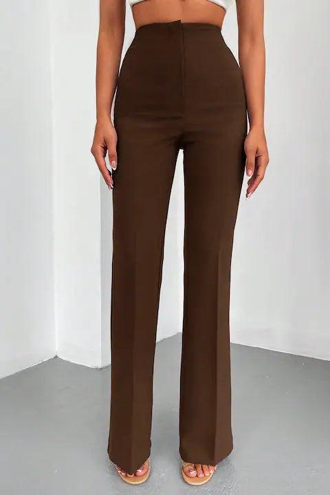 Pantaloni Eleganti Dama, Cu Talie Inalta Si Picior Drept, In Culoare Solida