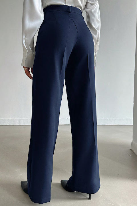 Pantaloni Eleganti Dama, Lungi, Drepti Cu Talie Inalta Pliuri
