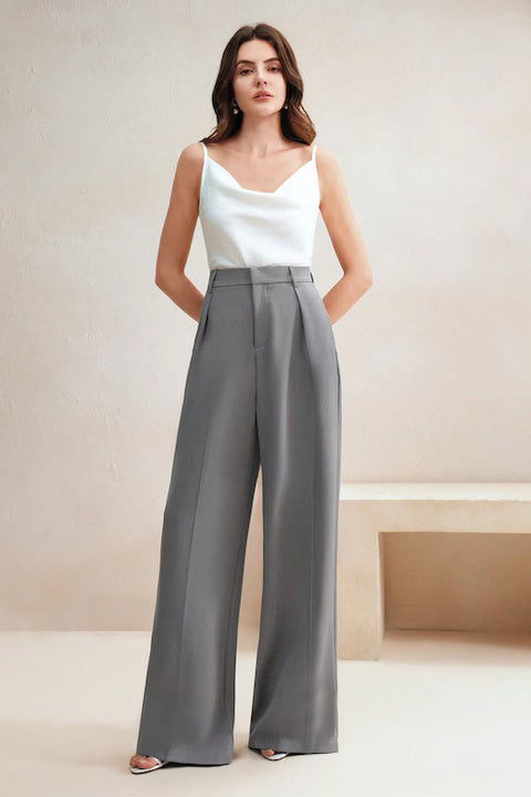 Pantaloni Dama, Drepti, Cu Talie Inalta Si Plisati