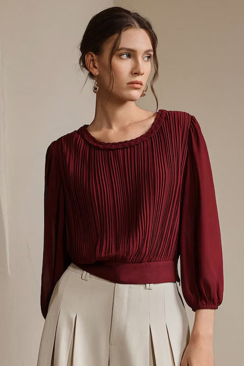 Bluza Dama, Eleganta, Plisata, Maneci 3 Sferturi