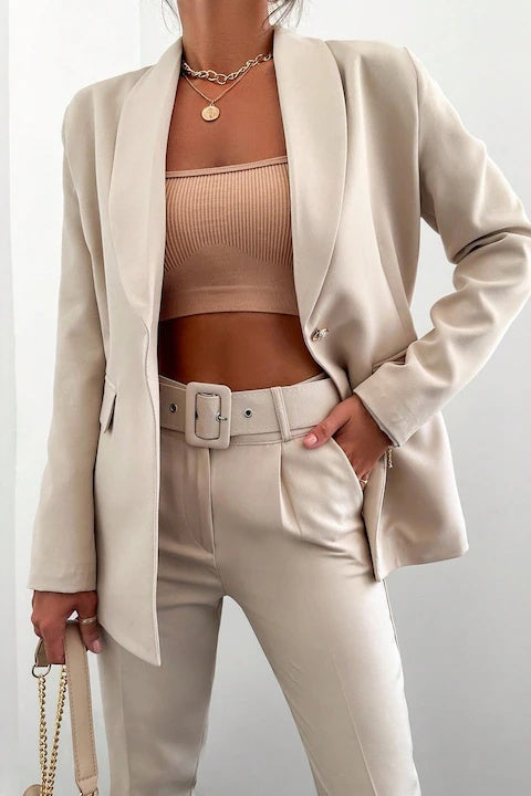 Costum Elegant Dama, Cu Sacou Cu Un Singur Nasture & Pantaloni