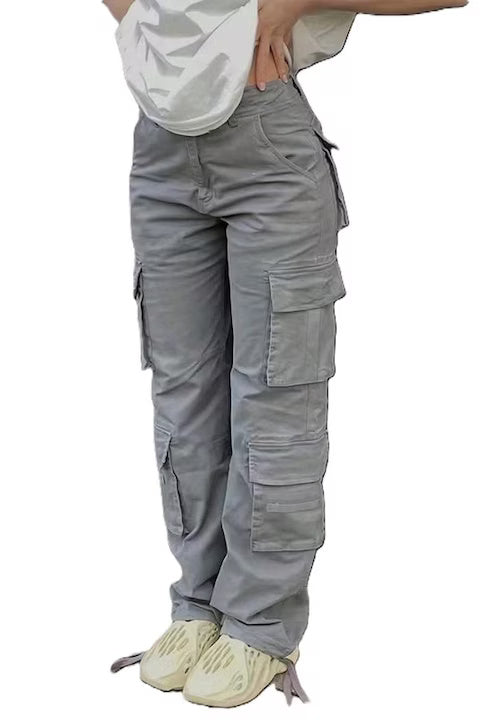Pantaloni Dama, Talie Inalta, Cargo, Stil Y2K, Multiple Buzunare