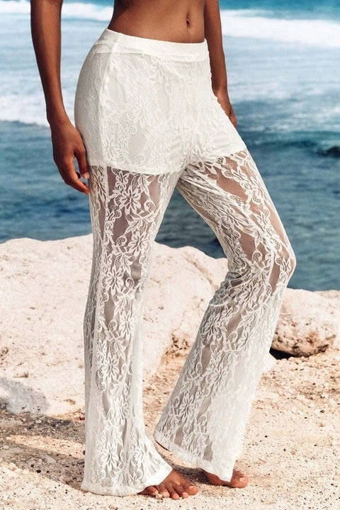 Pantaloni Dama, Din Dantela, Talie Inalta, Croiala Regular Fit