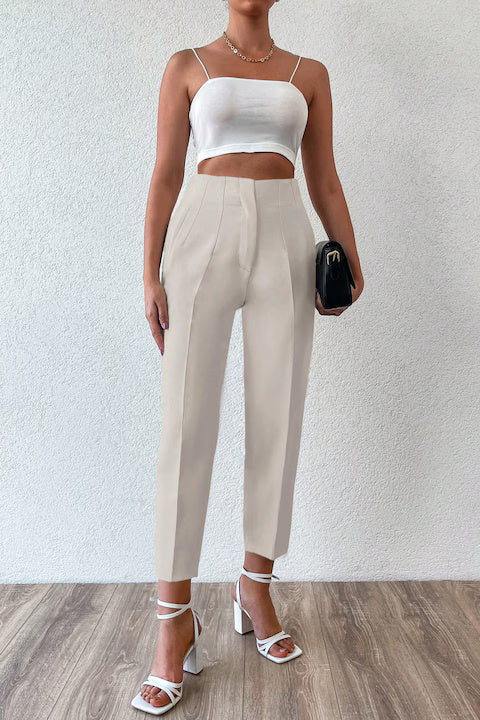 Pantaloni Dama Cu Talie Inalta Si Croiala Cropped