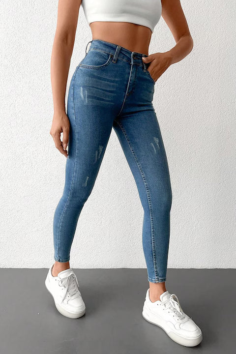 Blugi Skinny Jeans Dama, Cu Talie Inalta Si Design Simplu