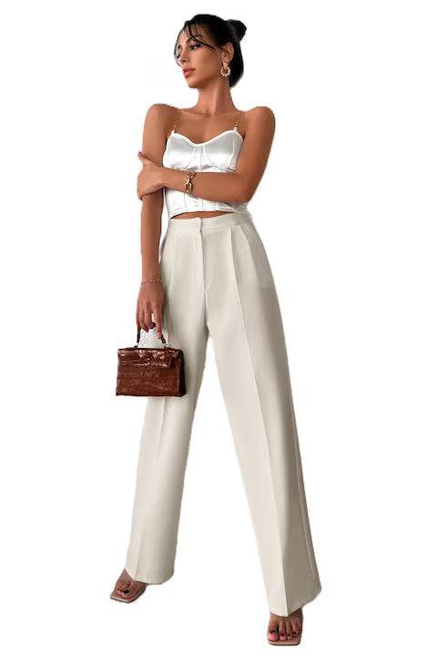 Pantaloni Dama, Eleganti, Cu Talie Inalta Si Picior Drept, Cu Fermoar