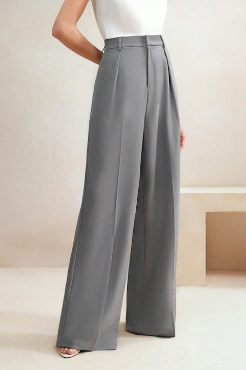 Pantaloni Dama, Drepti, Cu Talie Inalta Si Plisati