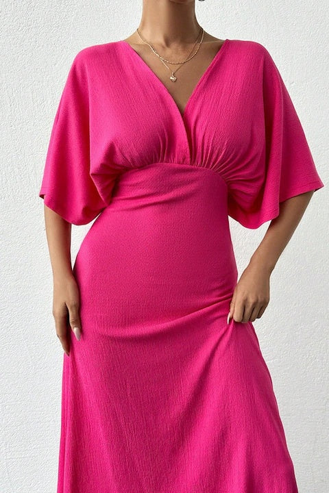 Rochie Dama, Lunga, Decolteu In V Si Maneci Liliac