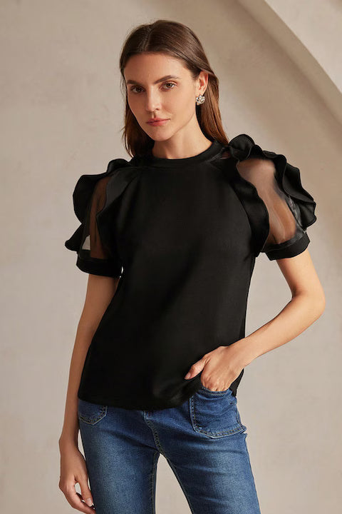 Tricou Dama, Elegant, Cu Maneca Scurta Si Volane