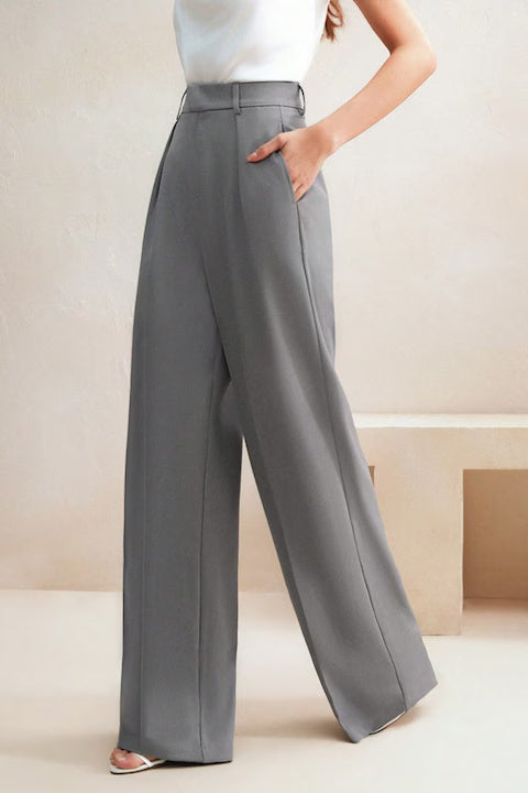 Pantaloni Dama, Drepti, Cu Talie Inalta Si Plisati