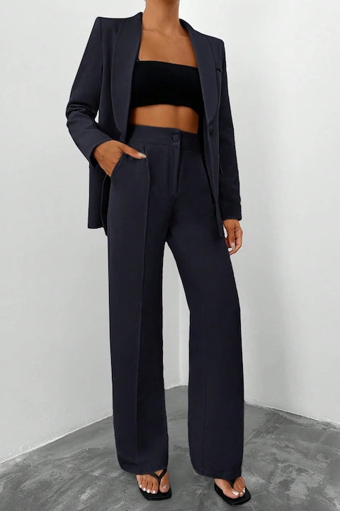 Costum Elegant Dama, Din Doua Piese, Sacou Cu Guler Sal Si Pantaloni Talie Inalta