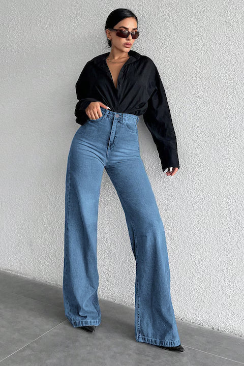 Blugi Dama, Croiala Larga, Cu Talie Inalta