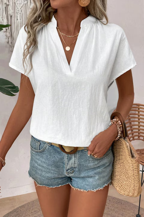 Bluza Dama, Casual, Texturata, Maneci Simple Tip Fluture Si Guler Cu Decupaj