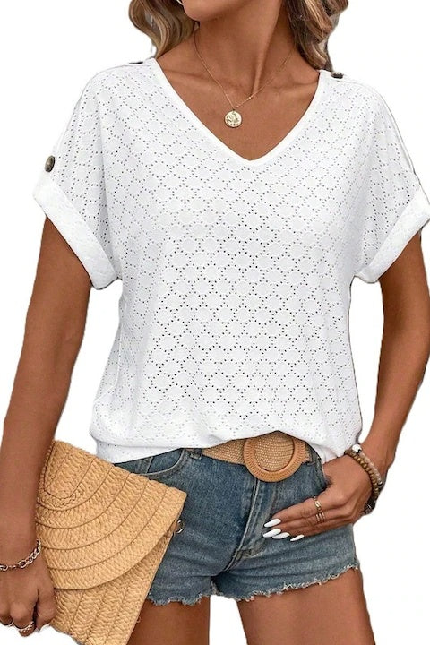 Tricou Dama, Decolteu In V Si Maneci Scurte Tip Aripa De Liliac