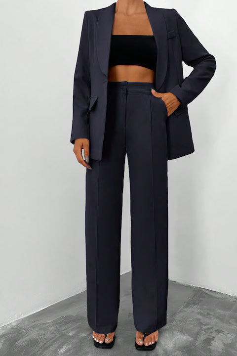 Costum Elegant Dama, Din Doua Piese, Sacou Cu Guler Sal Si Pantaloni Talie Inalta