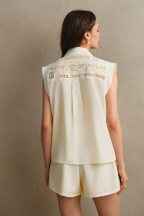 Set Dama, 2 Piese, Bluza & Pantaloni, Brodat Cu Dantela