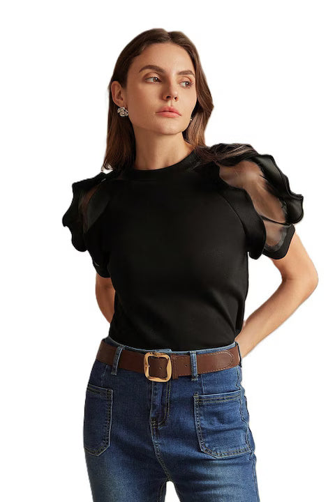 Tricou Dama, Elegant, Cu Maneca Scurta Si Volane