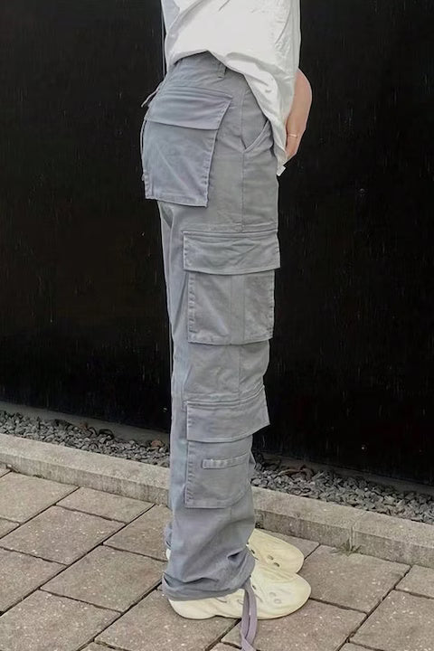 Pantaloni Dama, Talie Inalta, Cargo, Stil Y2K, Multiple Buzunare