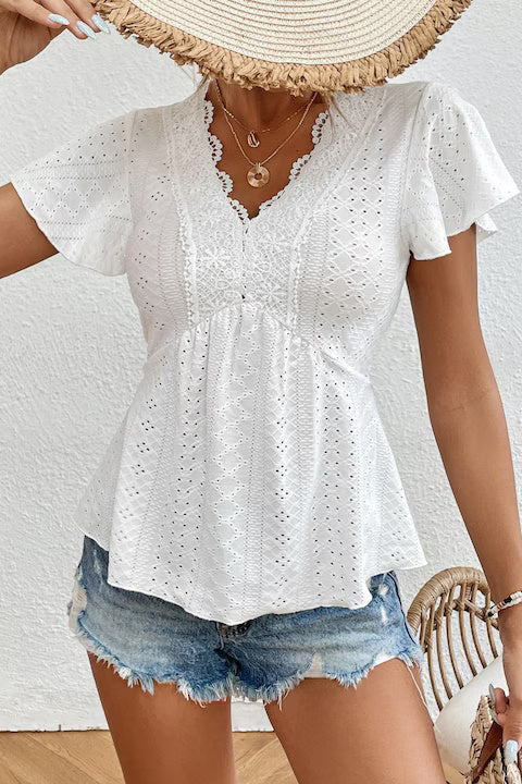 Bluza Dama, Frenchy Cu Broderie Si Dantela In Contrast